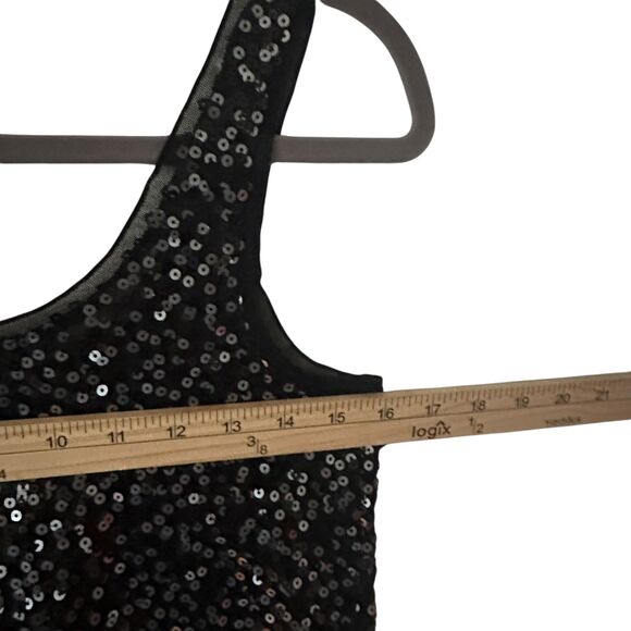 Express Black Sequins Sheer Cropped Scoop Neck Dressy Tank Top Size XS - Picture 5 of 7